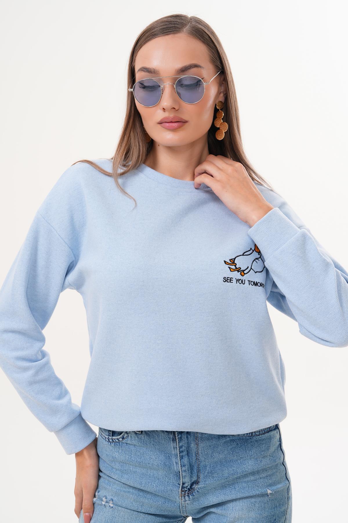 Kadın Ördek Nakışlı Selanik Örme Sweatshirt 255077 -