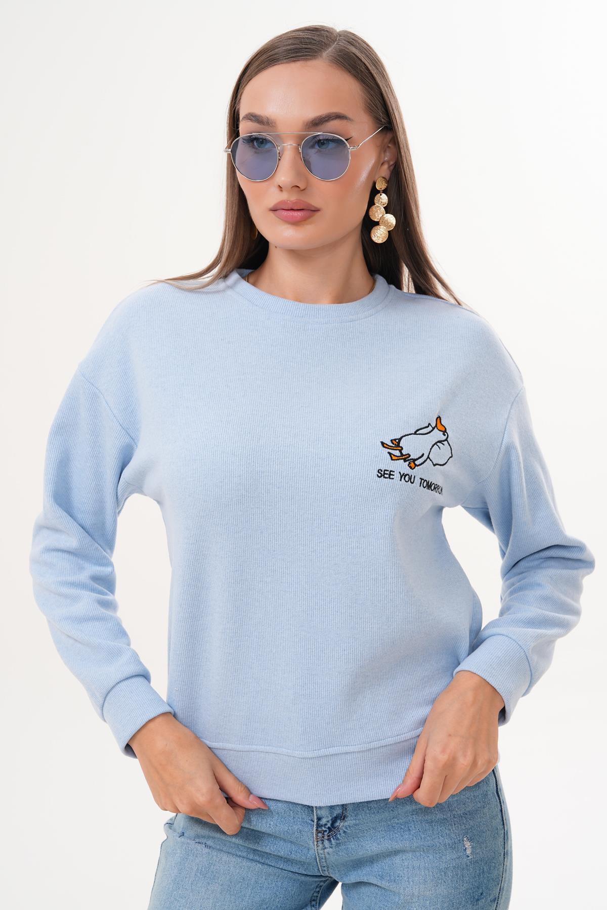 Kadın Ördek Nakışlı Selanik Örme Sweatshirt 255077 -