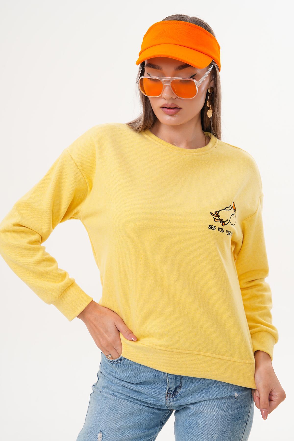 Kadın Ördek Nakışlı Selanik Örme Sweatshirt 255077 -