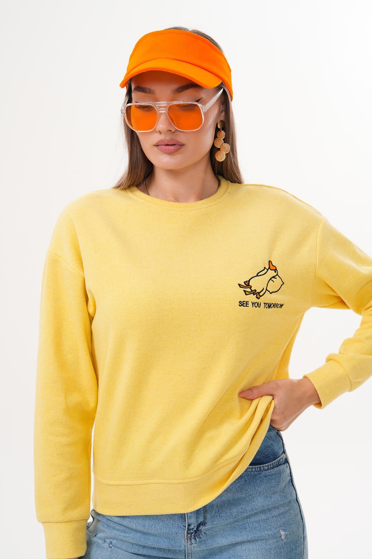 Kadın Ördek Nakışlı Selanik Örme Sweatshirt 255077 -