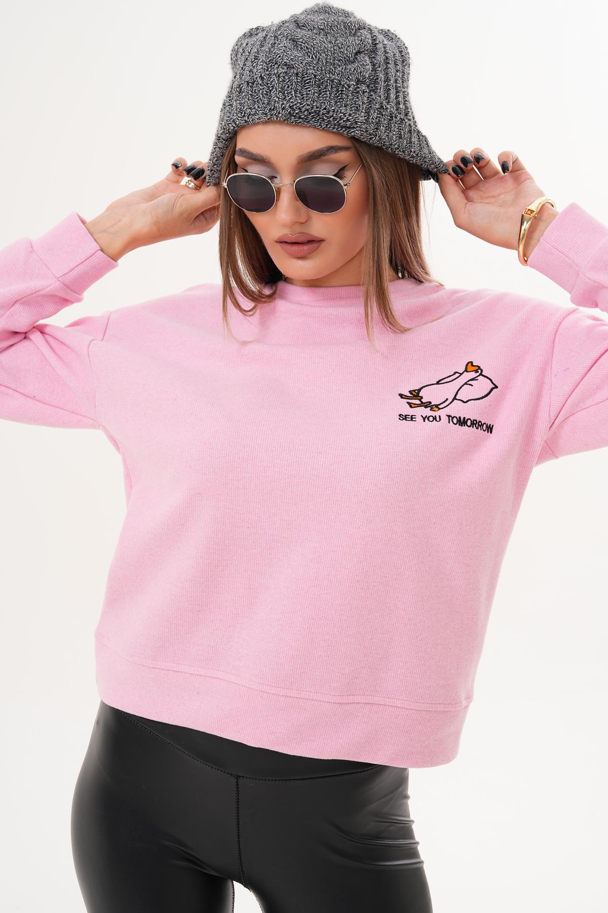 Kadın Ördek Nakışlı Selanik Örme Sweatshirt 255077 -