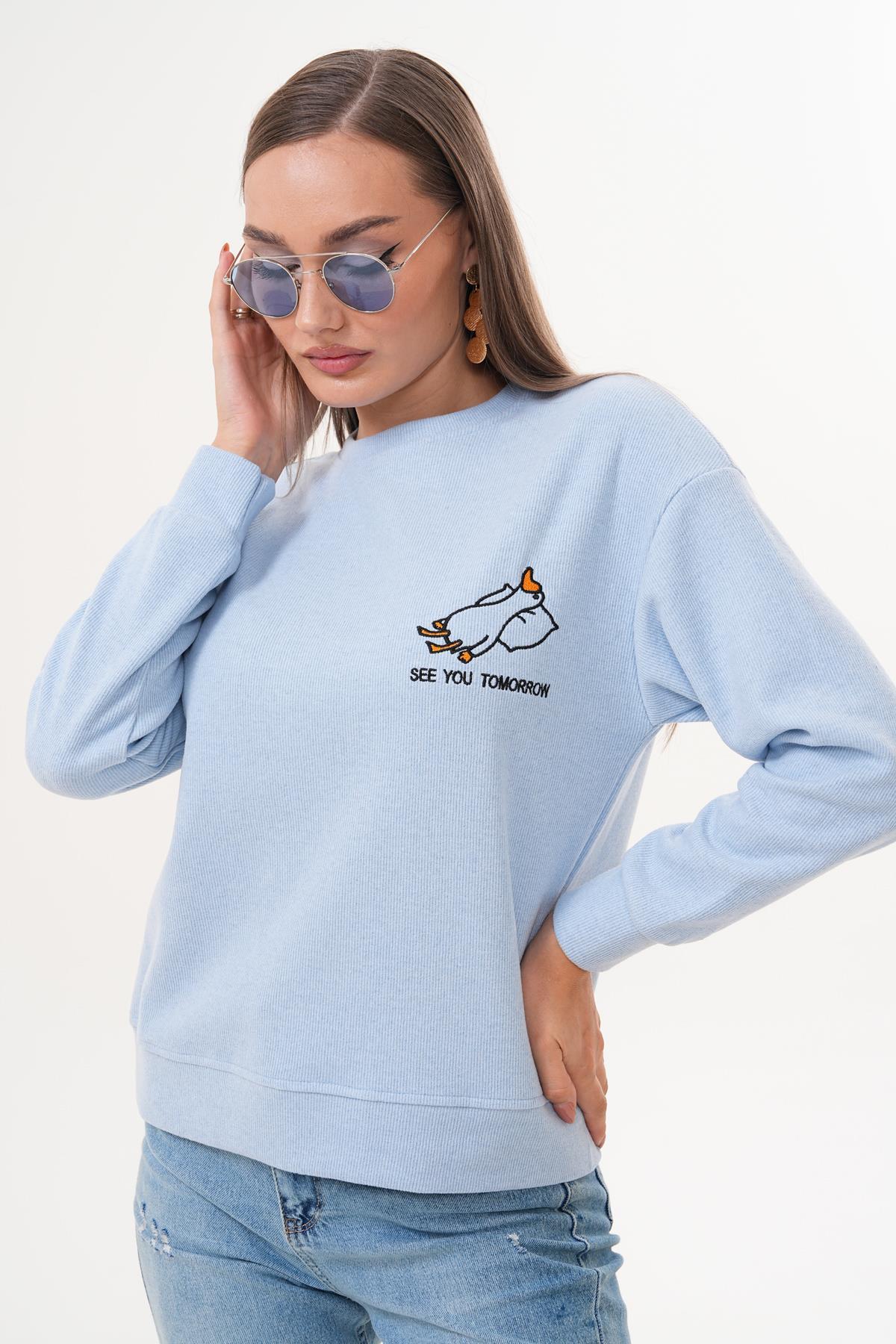 Kadın Ördek Nakışlı Selanik Örme Sweatshirt 255077 -