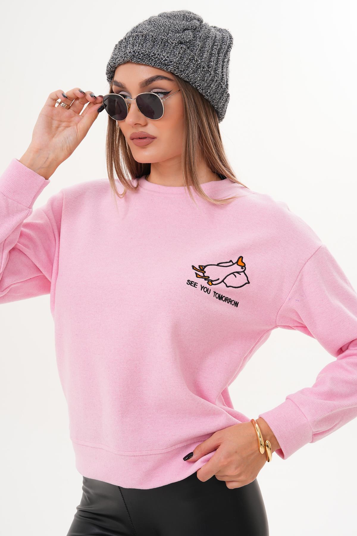 Kadın Ördek Nakışlı Selanik Örme Sweatshirt 255077 -