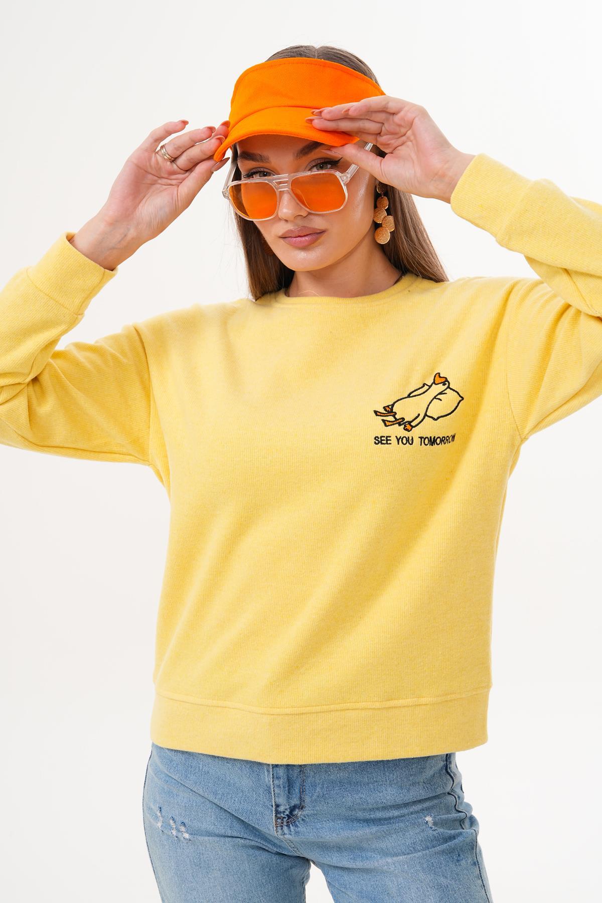 Kadın Ördek Nakışlı Selanik Örme Sweatshirt 255077 -