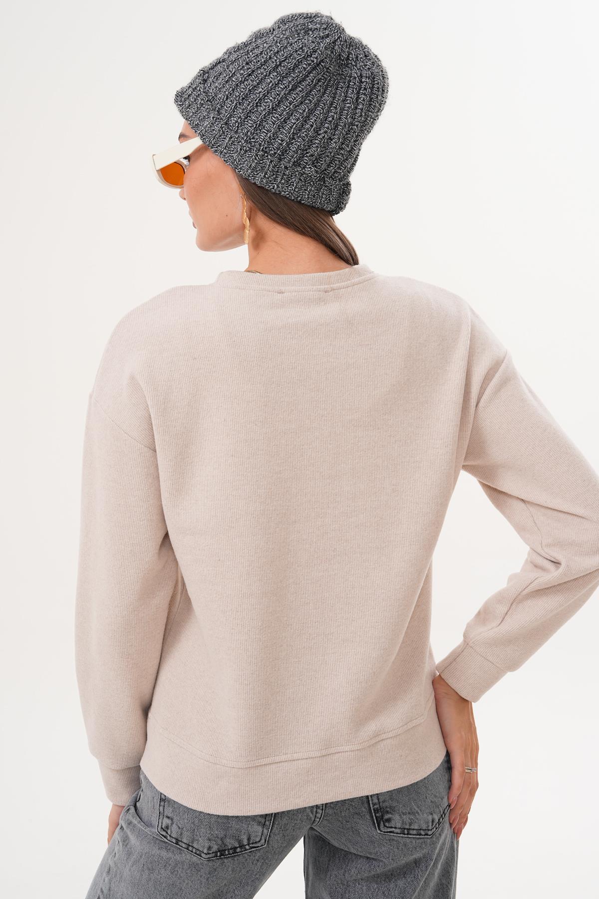 Kadın Ördek Nakışlı Selanik Örme Sweatshirt 255077 -