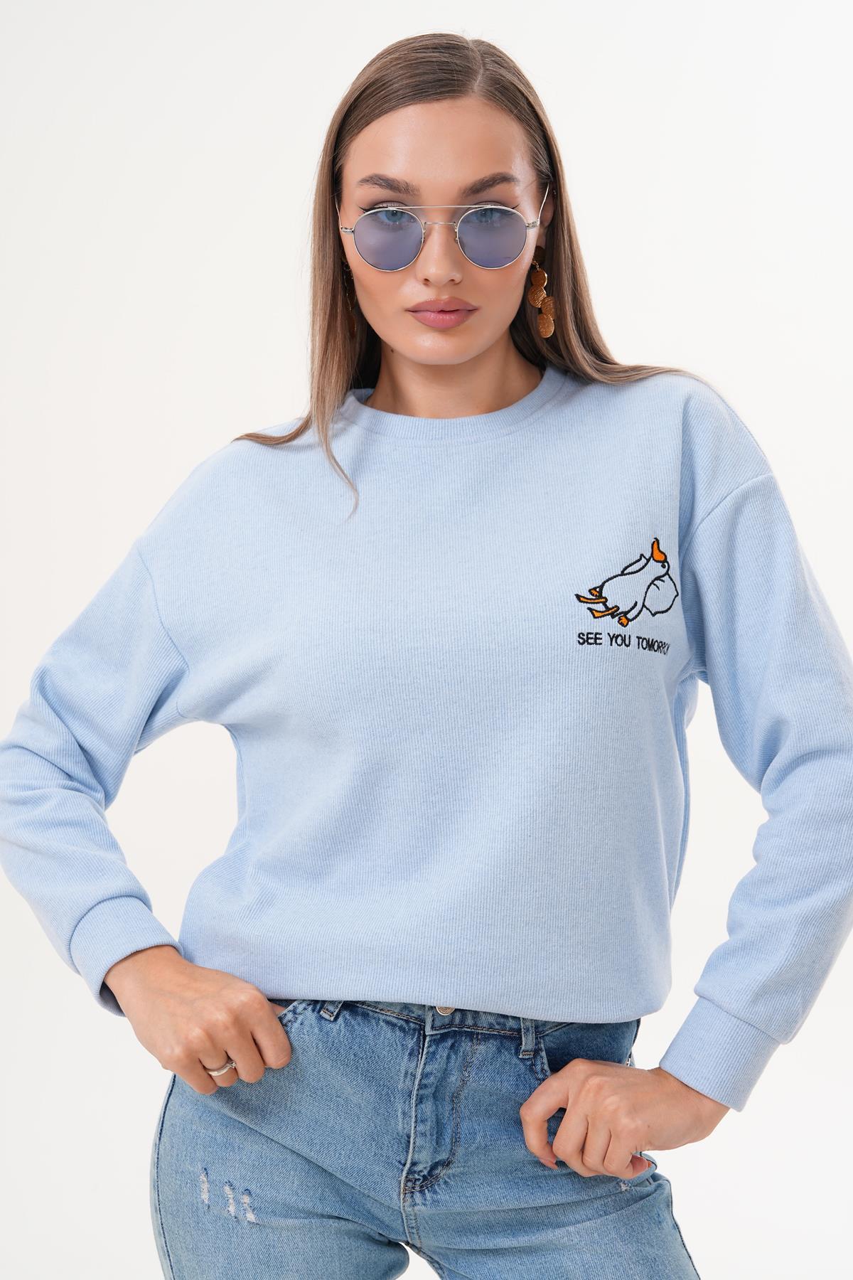 Kadın Ördek Nakışlı Selanik Örme Sweatshirt 255077 -