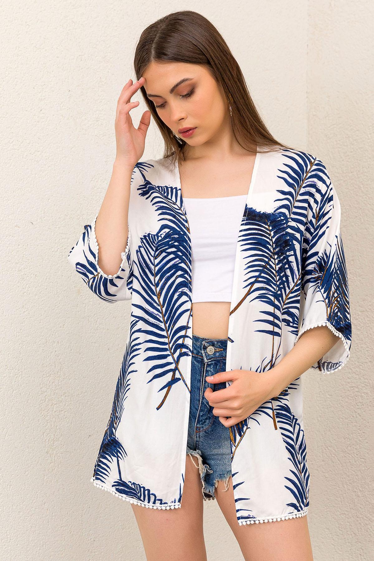Kadın Palmiye Güpür Detaylı Viskon Kimono Ceket 230200 -