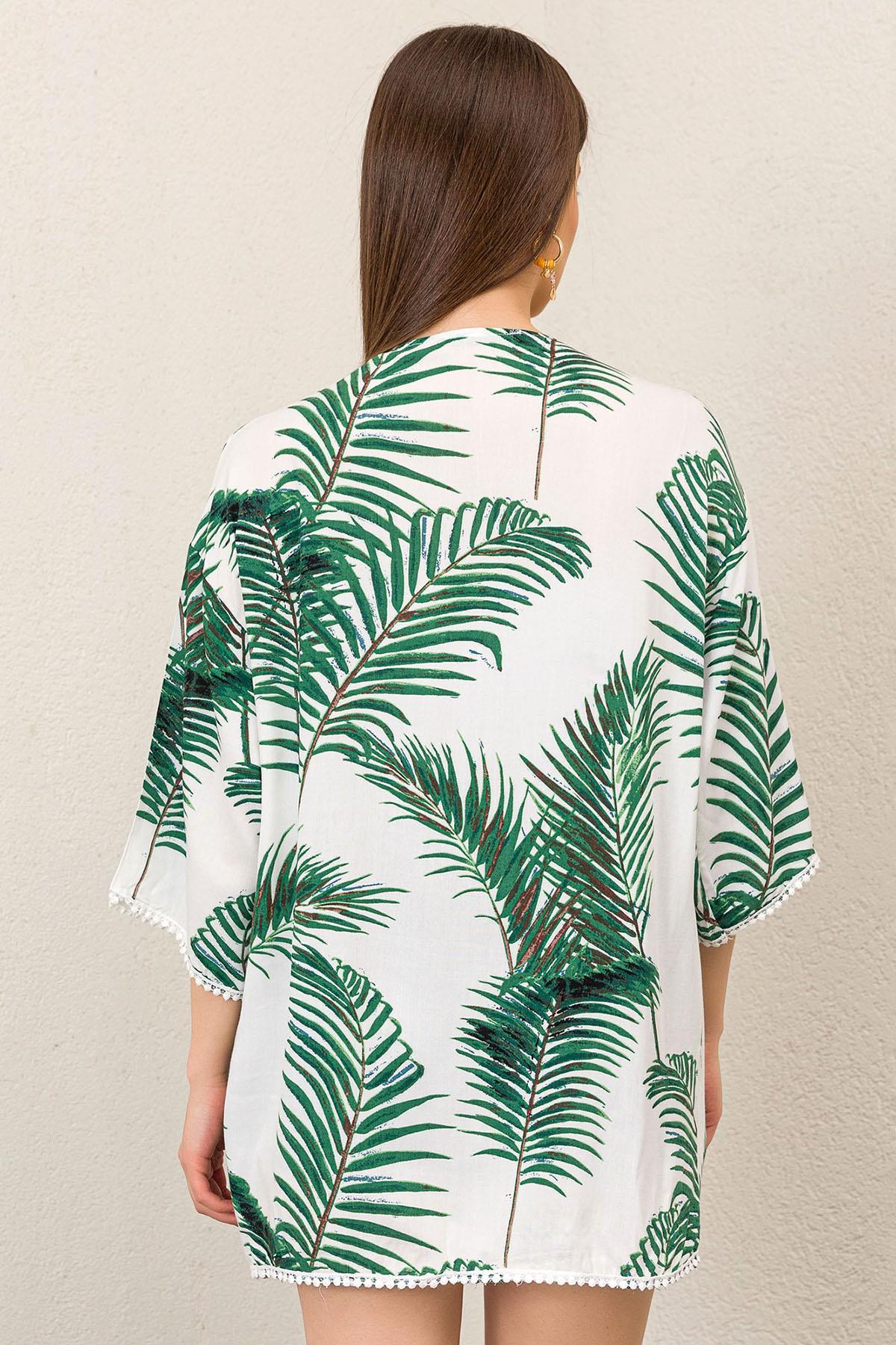 Kadın Palmiye Güpür Detaylı Viskon Kimono Ceket 230200 -
