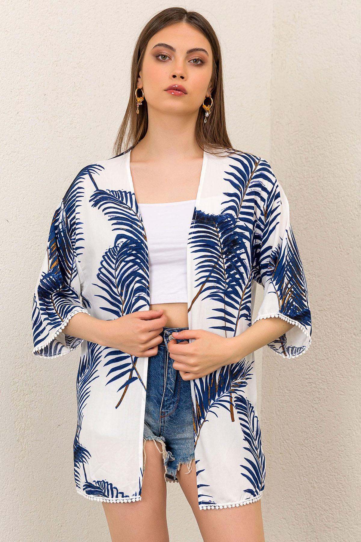 Kadın Palmiye Güpür Detaylı Viskon Kimono Ceket 230200 -