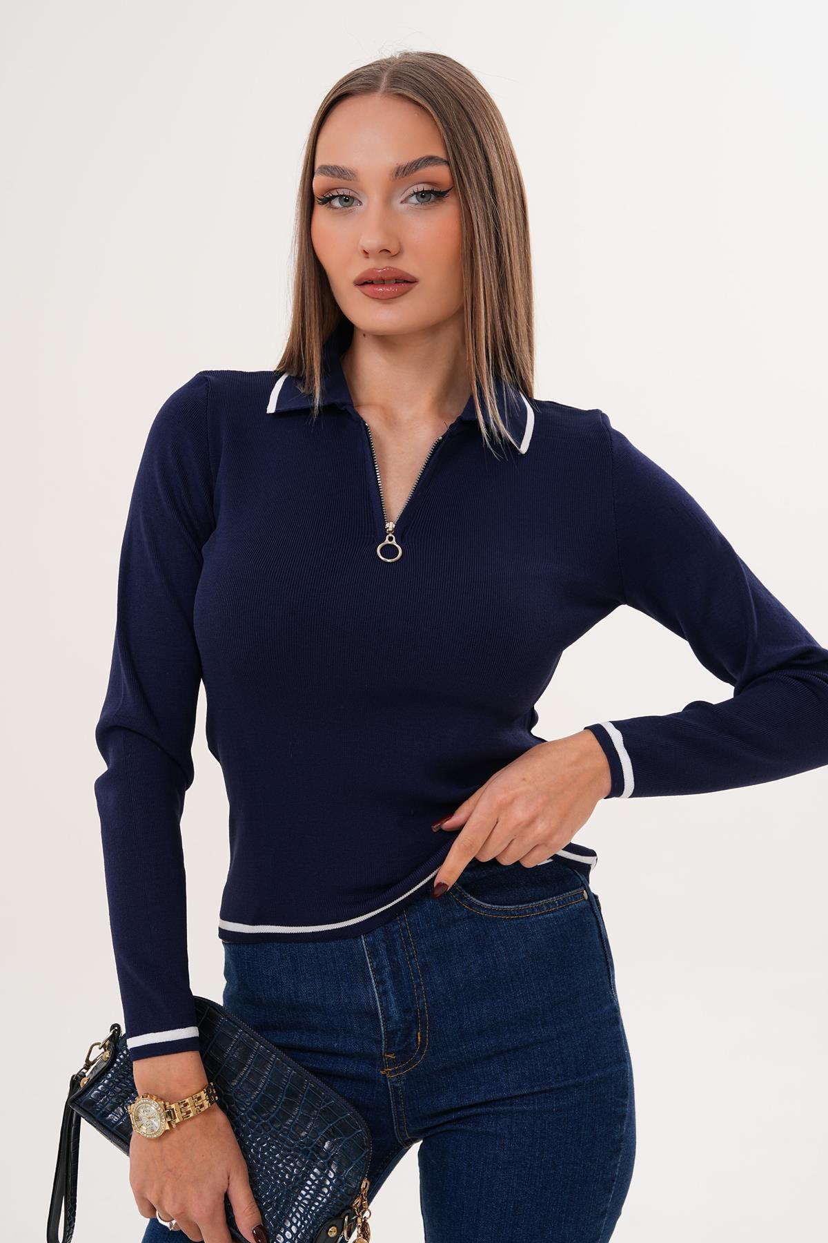 Kadın Polo Yaka Fermuar Detaylı Kazak 255096 -