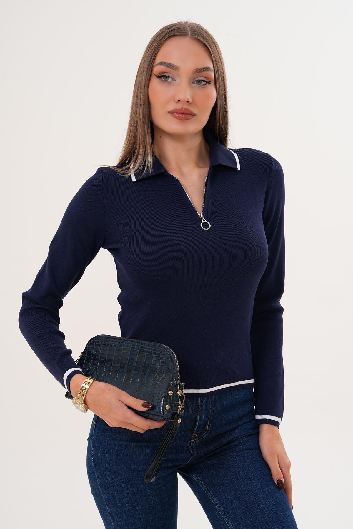 Kadın Polo Yaka Fermuar Detaylı Kazak 255096 -