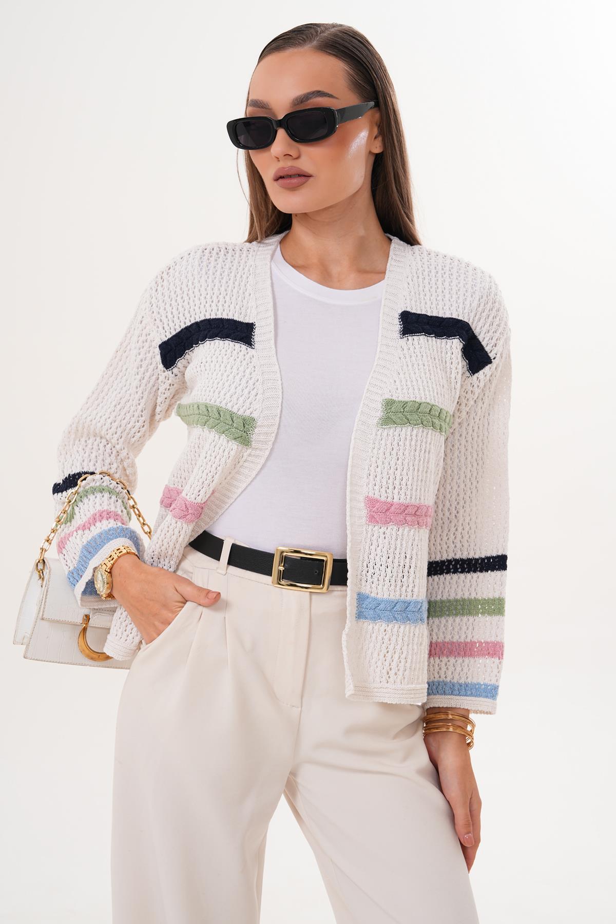 Kadın Renkli Çizgili Önü Açık Hırka 255413 -