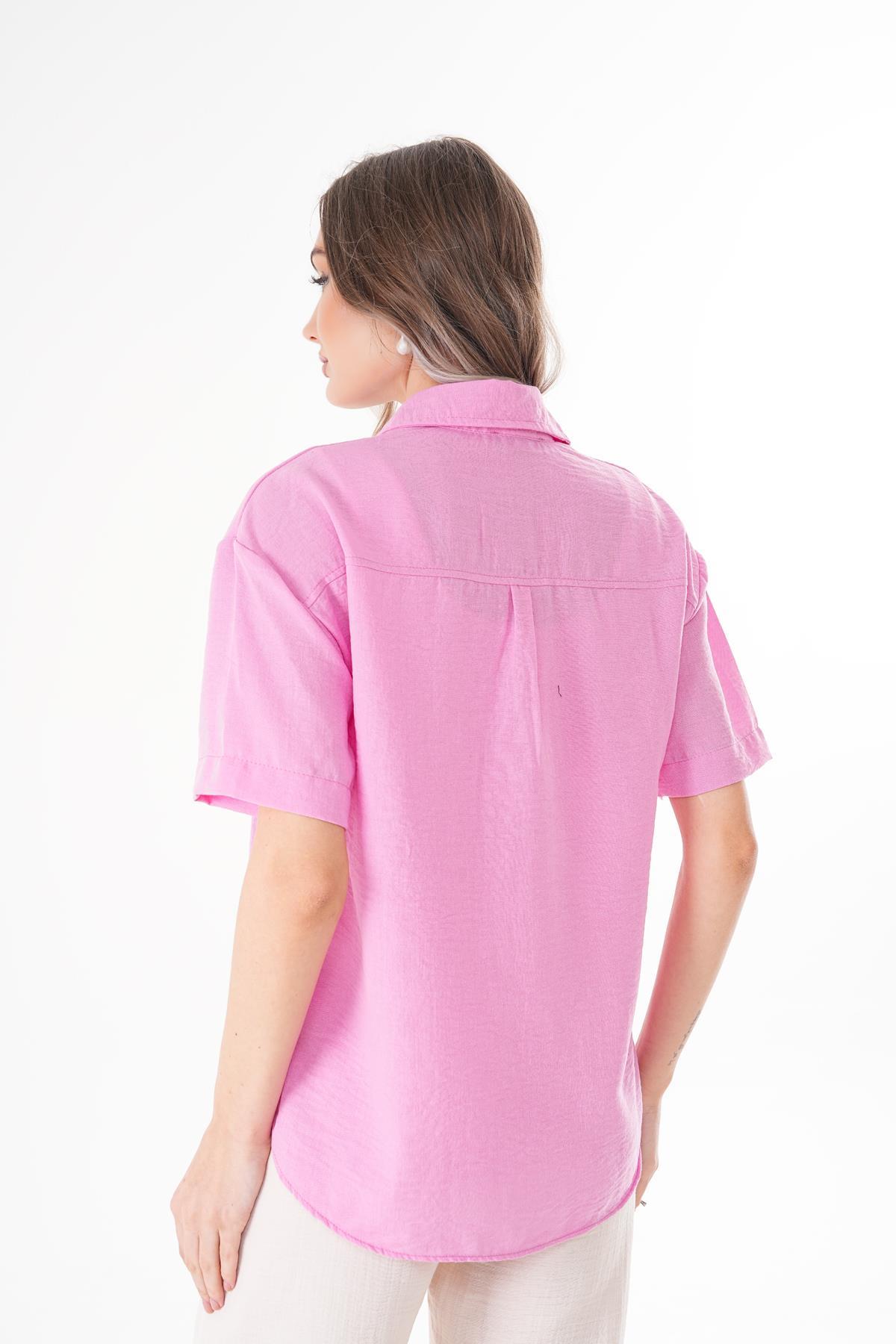 Kadın Tek Cepli Oversize Keten Gömlek 250136 -