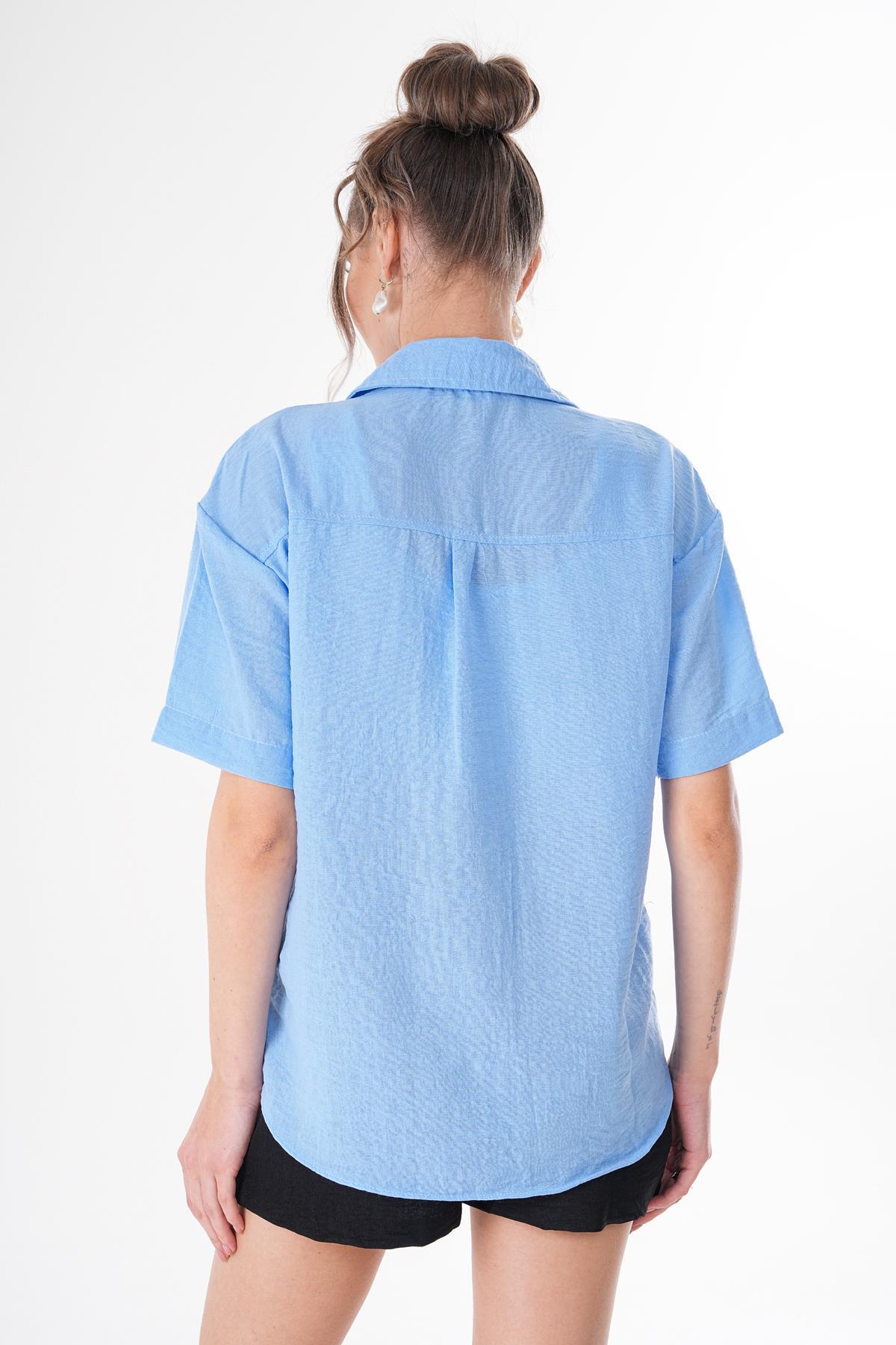 Kadın Tek Cepli Oversize Keten Gömlek 250136 -