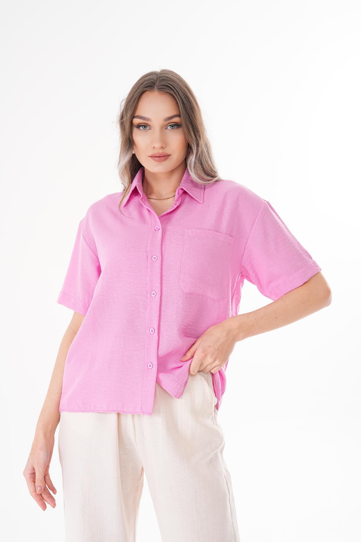 Kadın Tek Cepli Oversize Keten Gömlek 250136 -