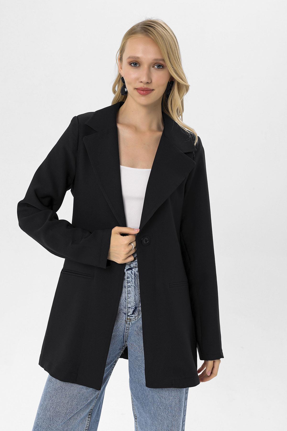 Kadın Tek Düğme Çift Cepli Blazer Ceket