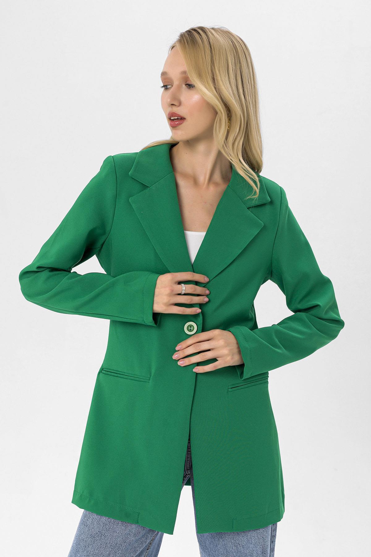 Kadın Tek Düğme Çift Cepli Blazer Ceket