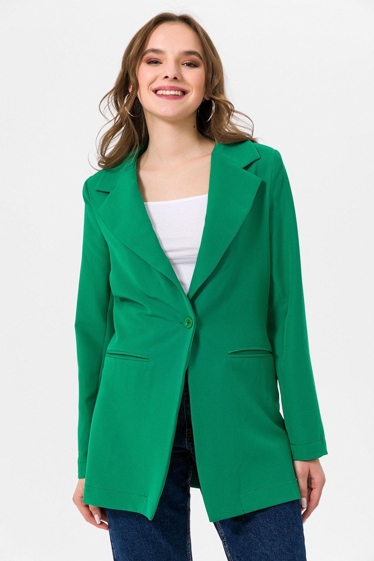 Kadın Tek Düğme Çift Cepli Blazer Ceket