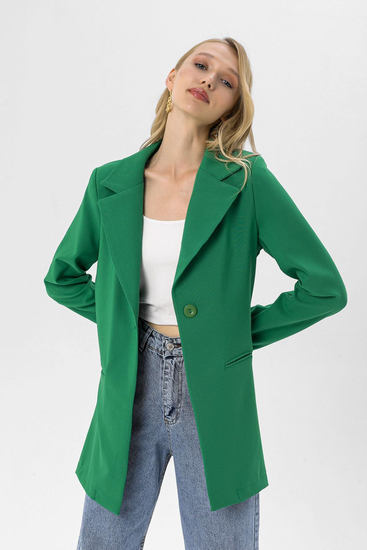 Kadın Tek Düğme Çift Cepli Blazer Ceket