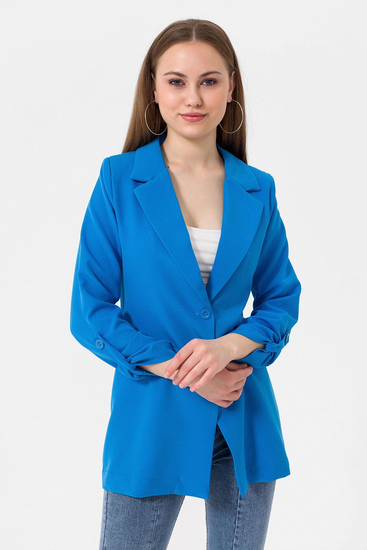 Kadın Tek Düğme Çift Cepli Blazer Ceket