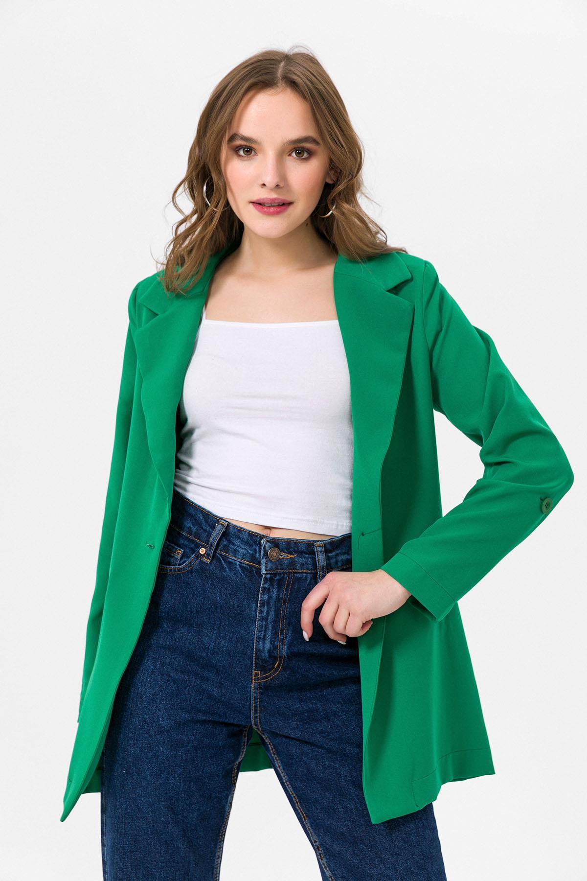 Kadın Tek Düğme Çift Cepli Blazer Ceket