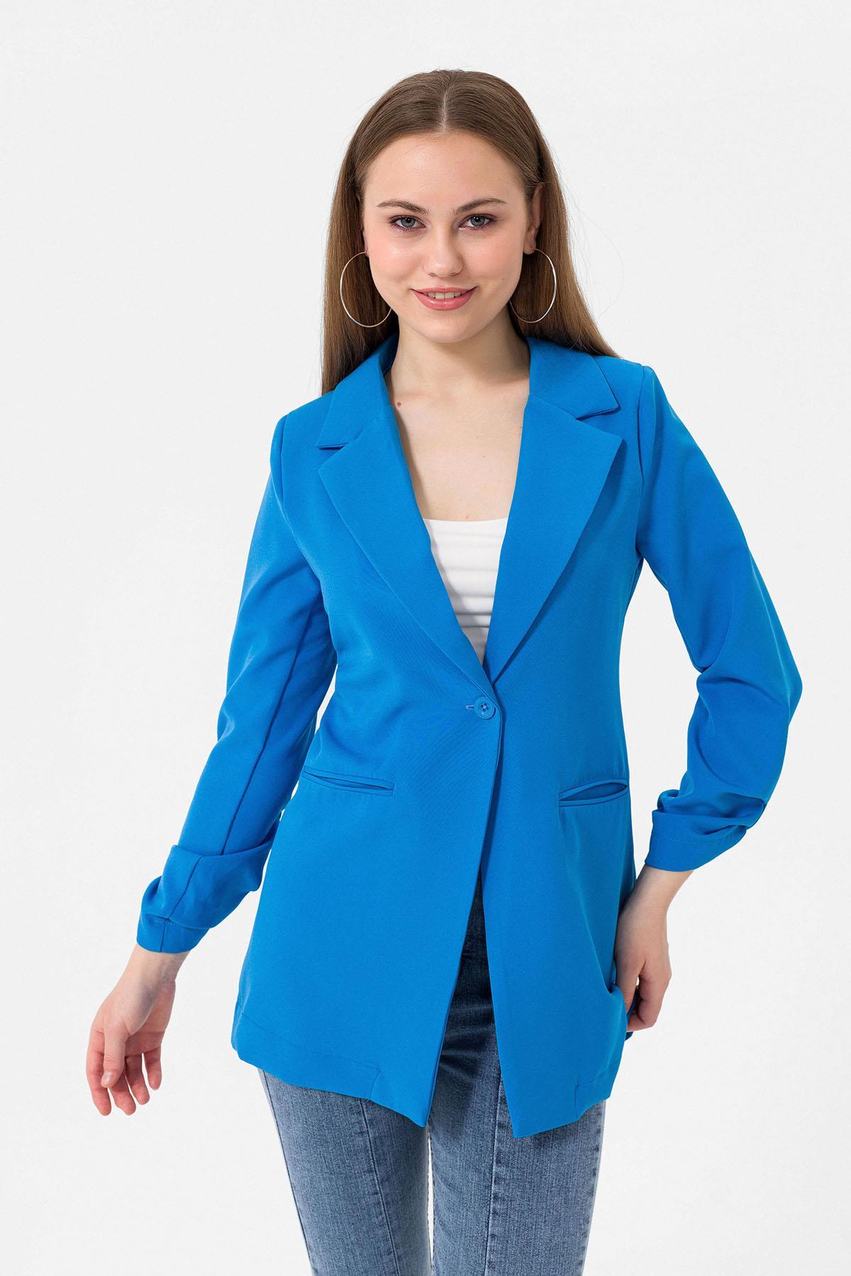 Kadın Tek Düğme Çift Cepli Blazer Ceket