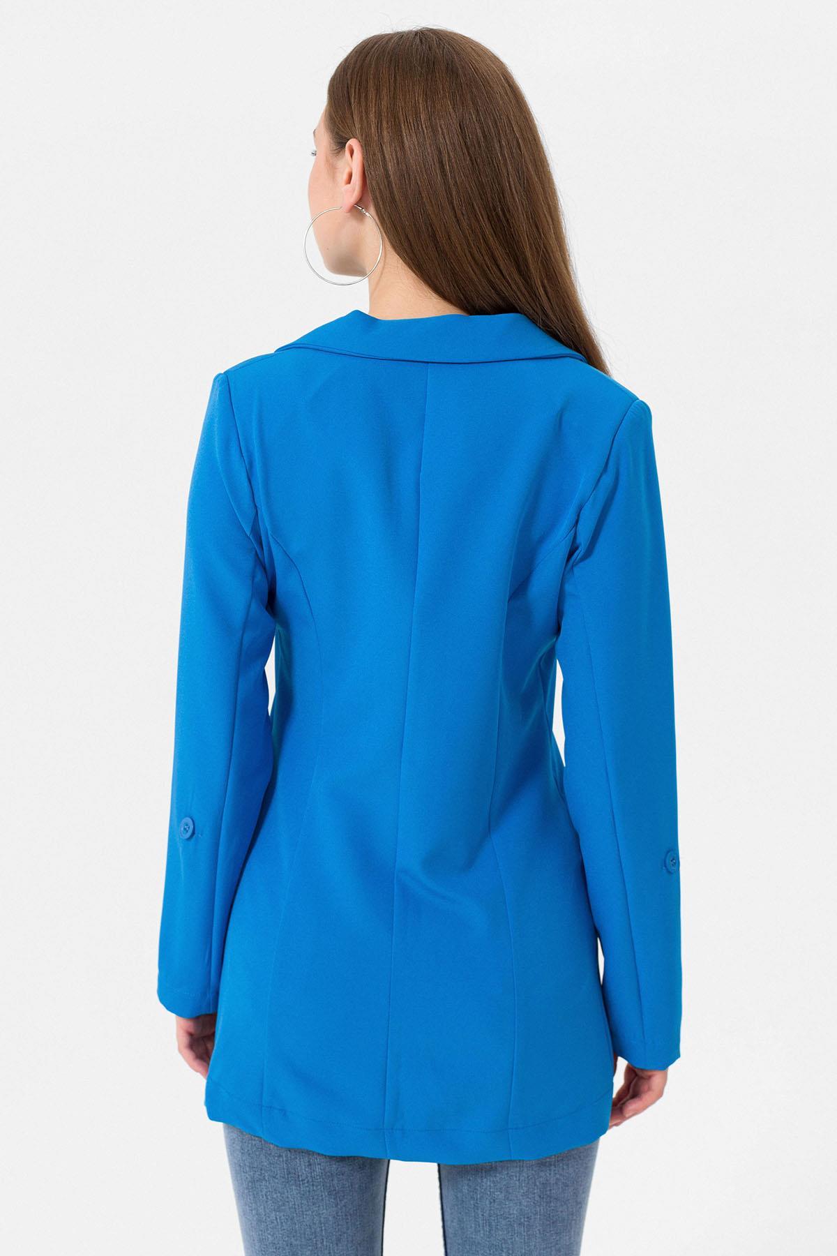 Kadın Tek Düğme Çift Cepli Blazer Ceket