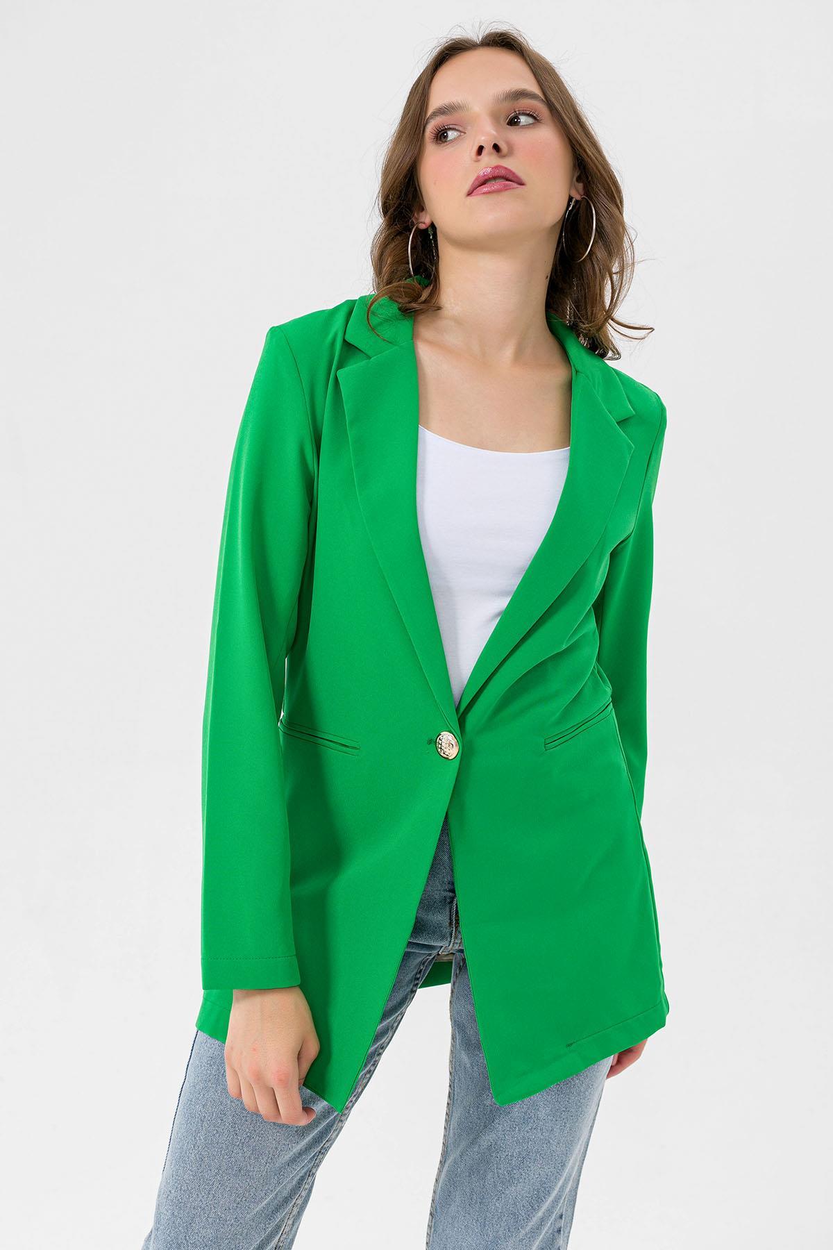 Kadın Tek Düğme Çift Cepli Blazer Ceket