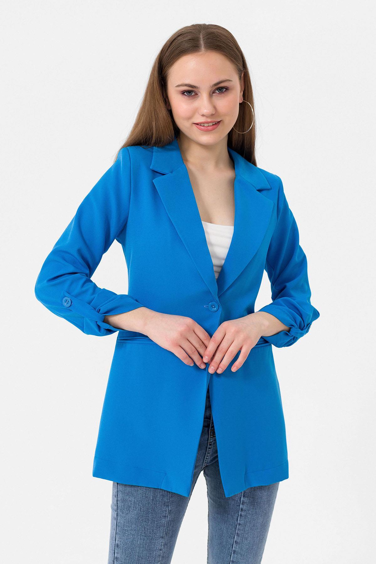 Kadın Tek Düğme Çift Cepli Blazer Ceket