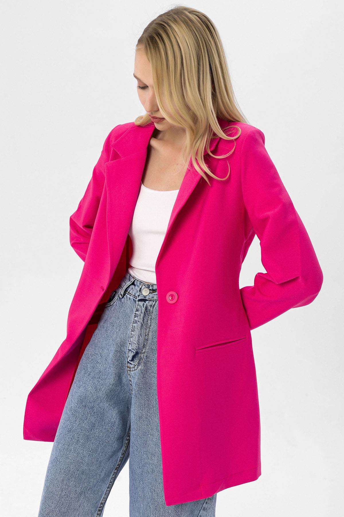 Kadın Tek Düğme Çift Cepli Blazer Ceket