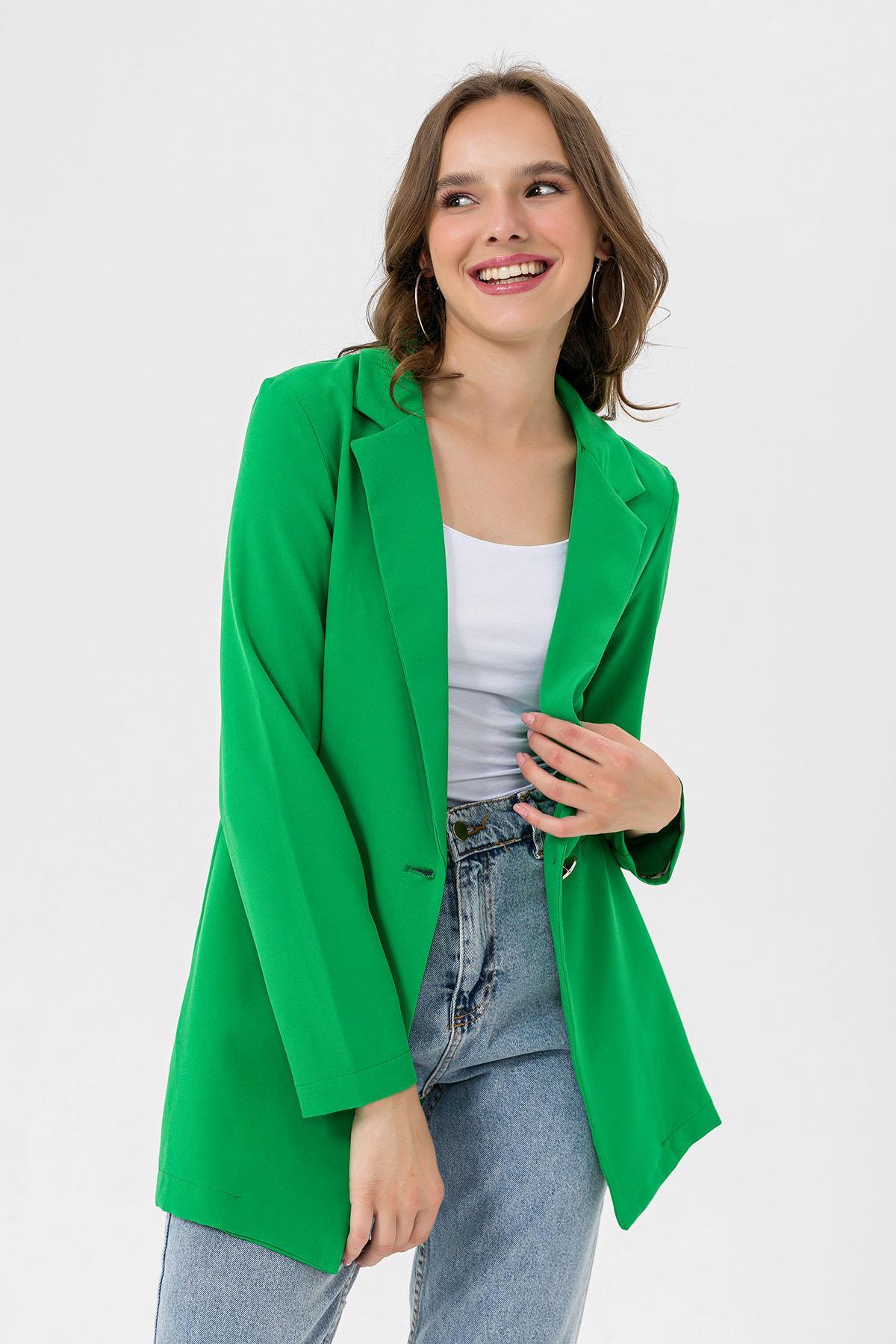 Kadın Tek Düğme Çift Cepli Blazer Ceket
