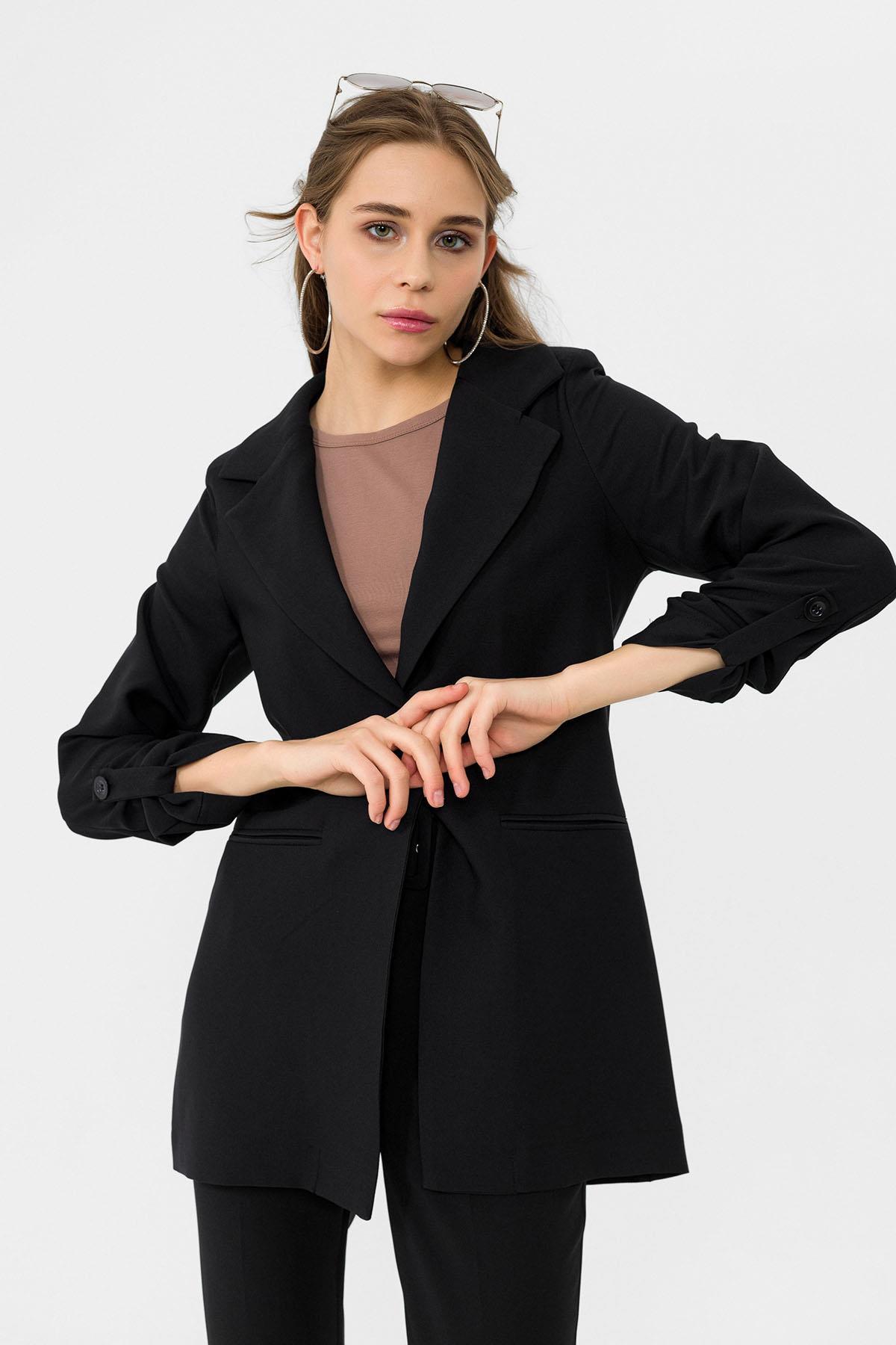 Kadın Tek Düğme Çift Cepli Blazer Ceket