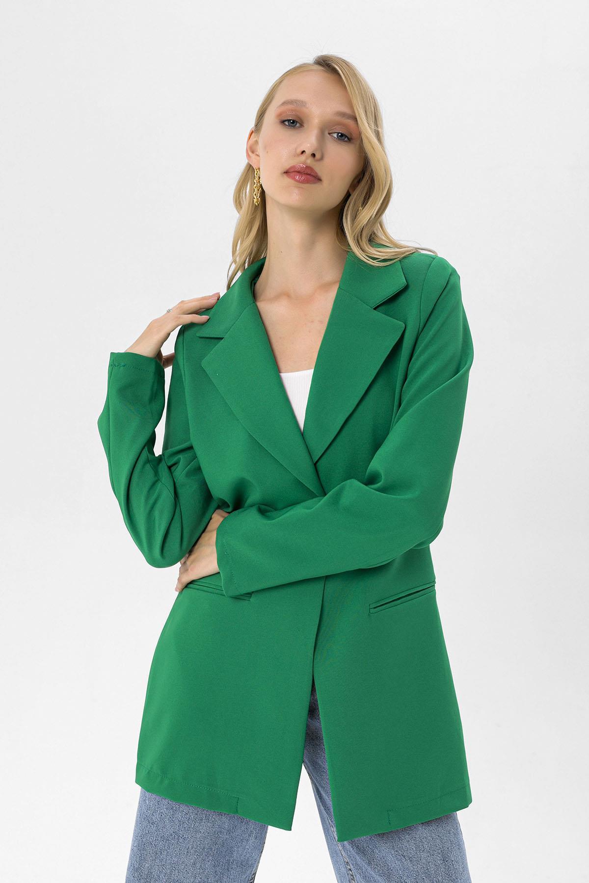 Kadın Tek Düğme Çift Cepli Blazer Ceket