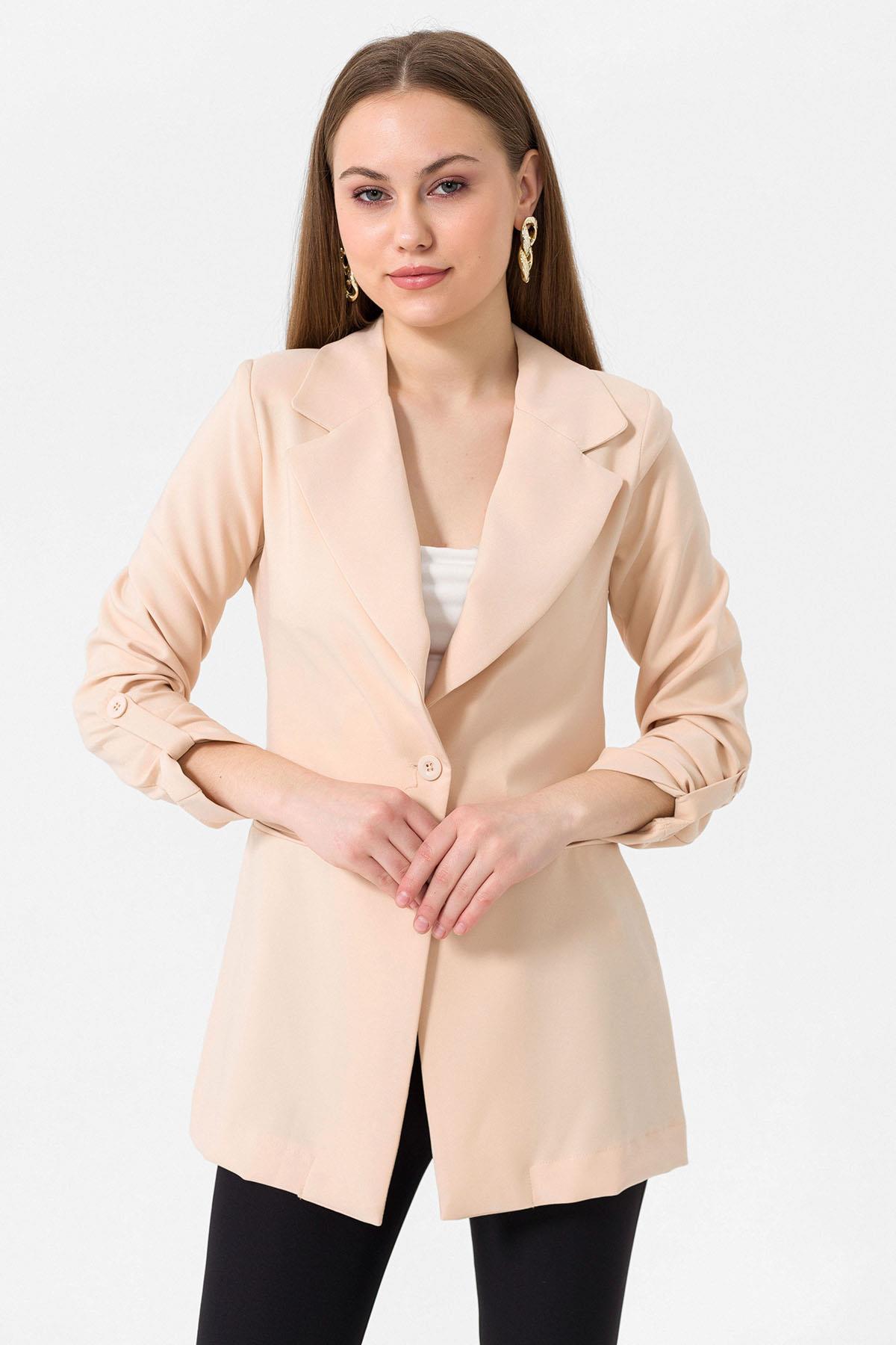 Kadın Tek Düğme Çift Cepli Blazer Ceket