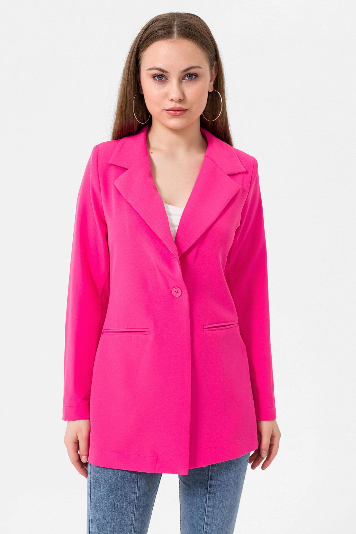 Kadın Tek Düğme Çift Cepli Blazer Ceket