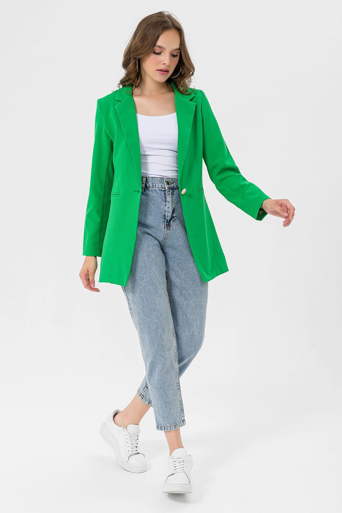 Kadın Tek Düğme Çift Cepli Blazer Ceket