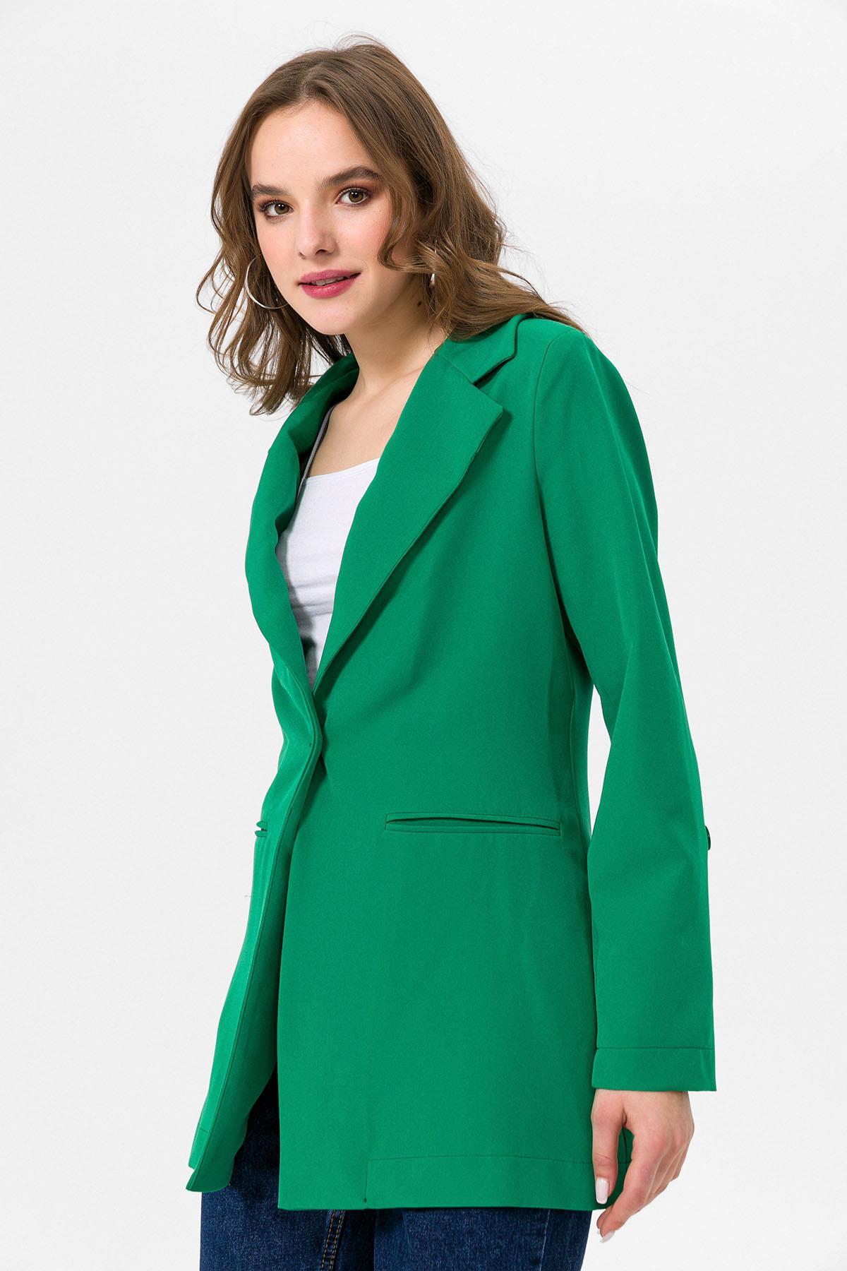 Kadın Tek Düğme Çift Cepli Blazer Ceket