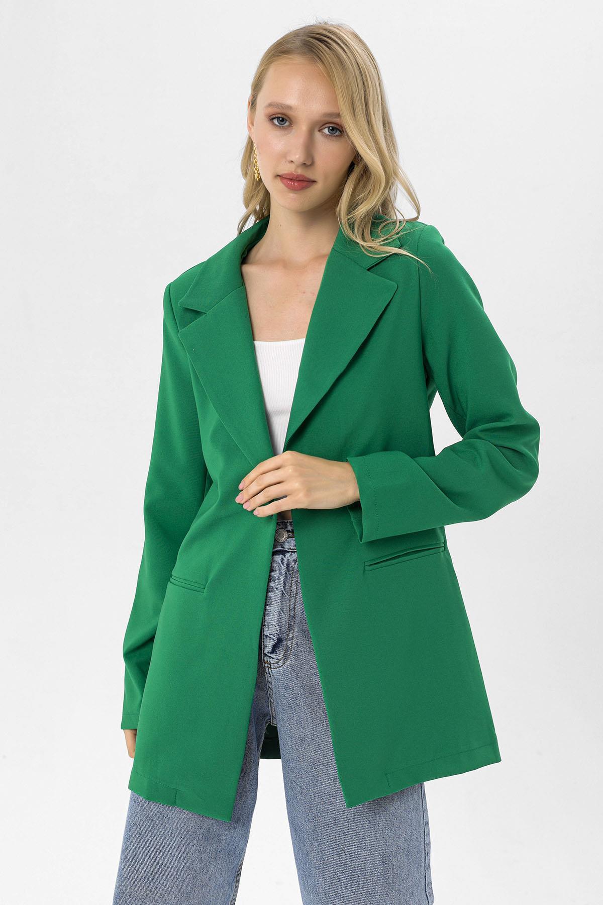 Kadın Tek Düğme Çift Cepli Blazer Ceket