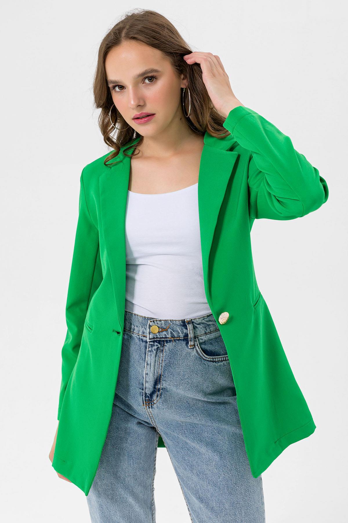 Kadın Tek Düğme Çift Cepli Blazer Ceket