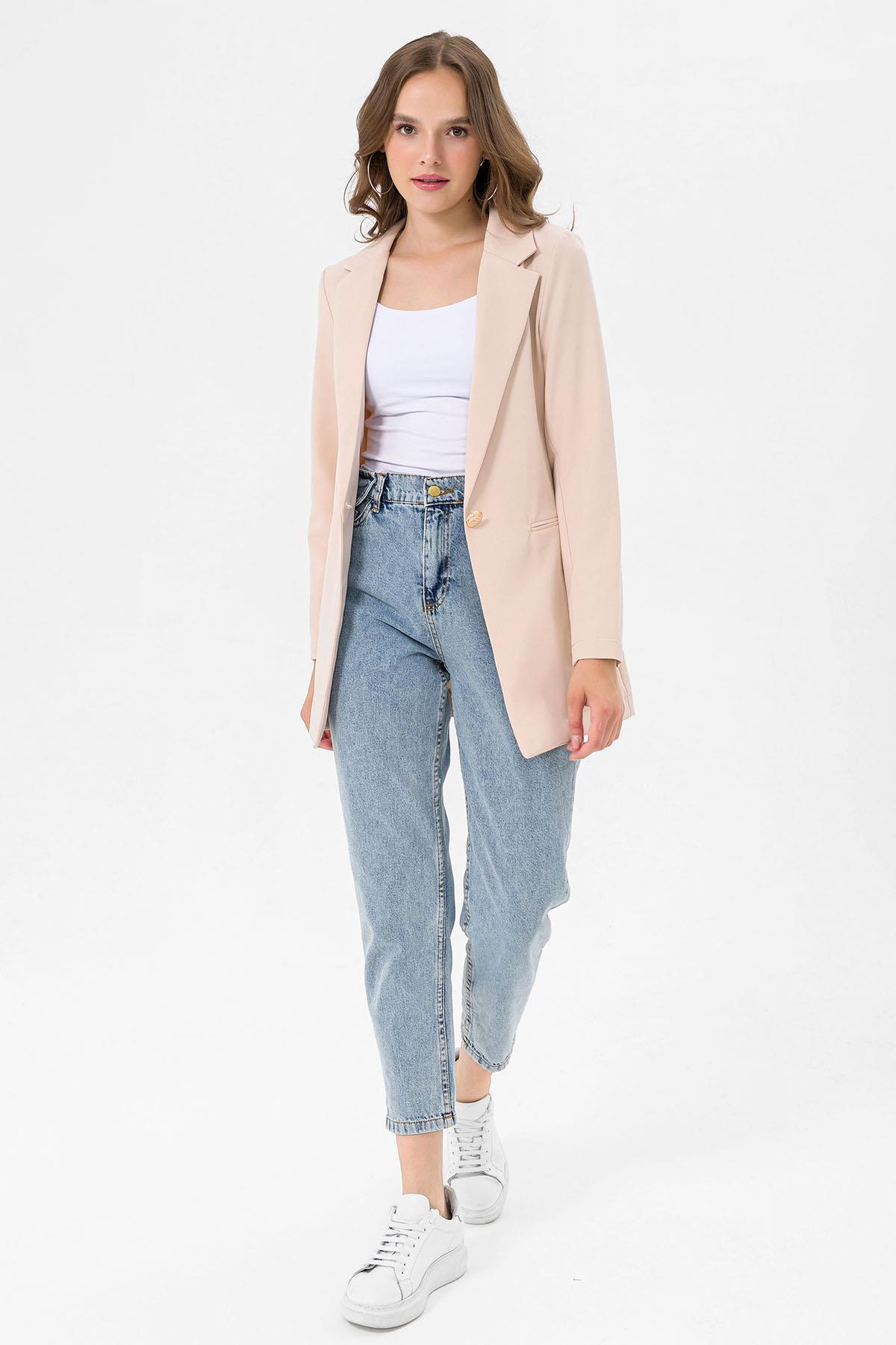 Kadın Tek Düğme Çift Cepli Blazer Ceket