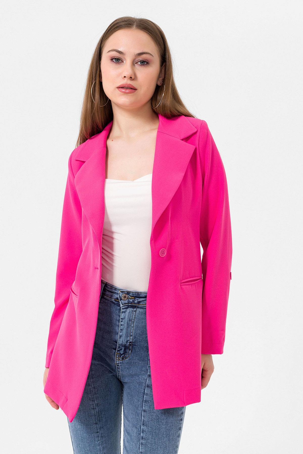 Kadın Tek Düğme Çift Cepli Blazer Ceket