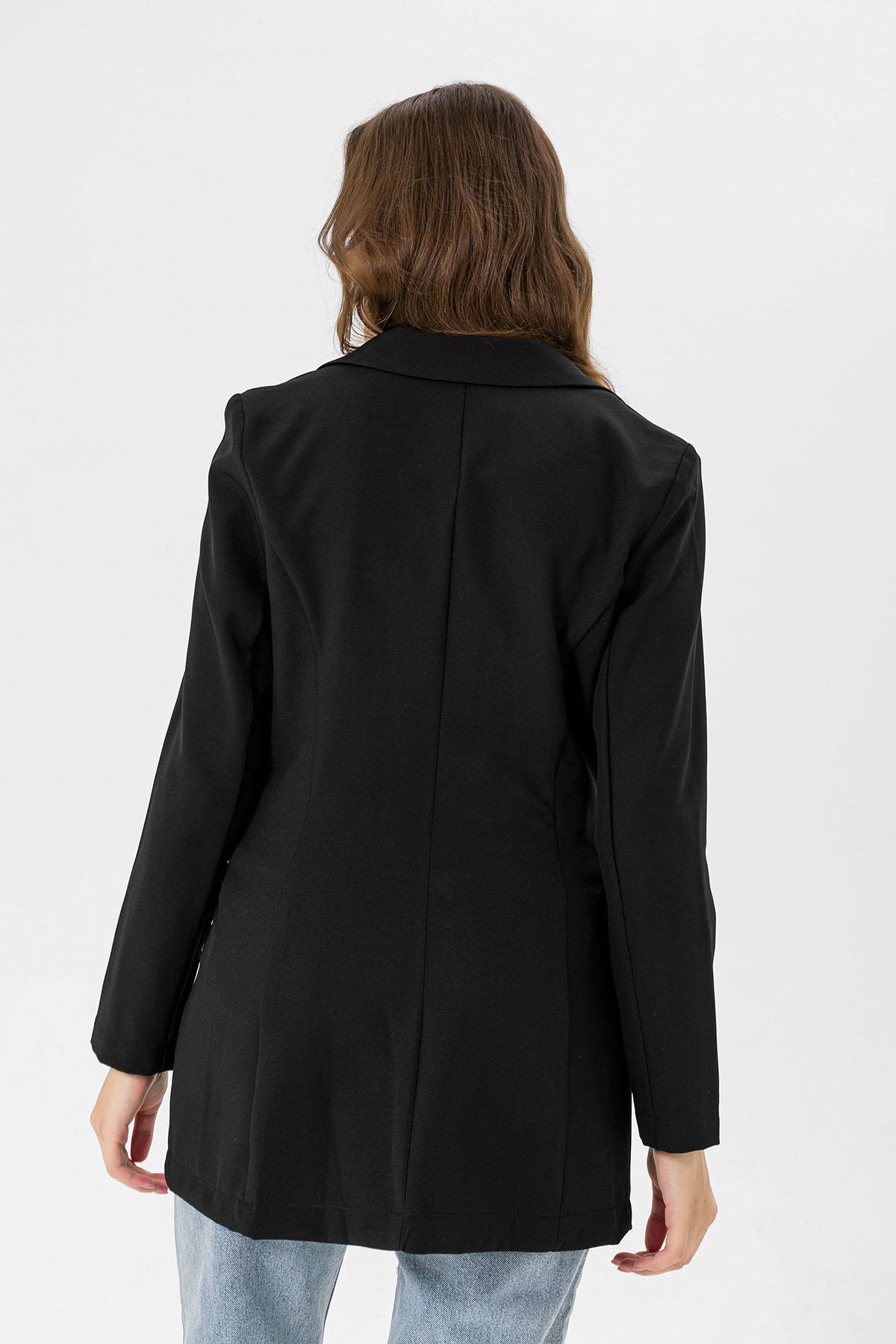 Kadın Tek Düğme Çift Cepli Blazer Ceket
