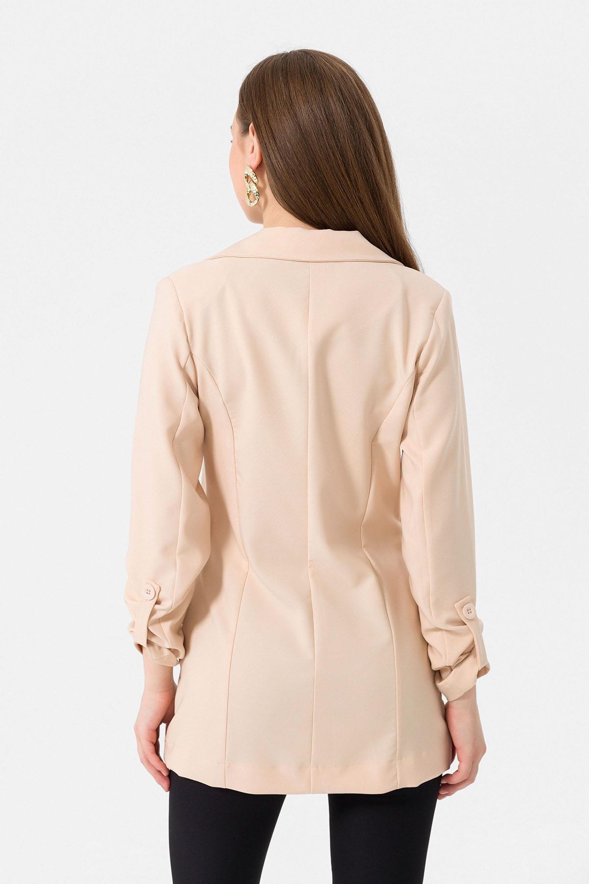 Kadın Tek Düğme Çift Cepli Blazer Ceket