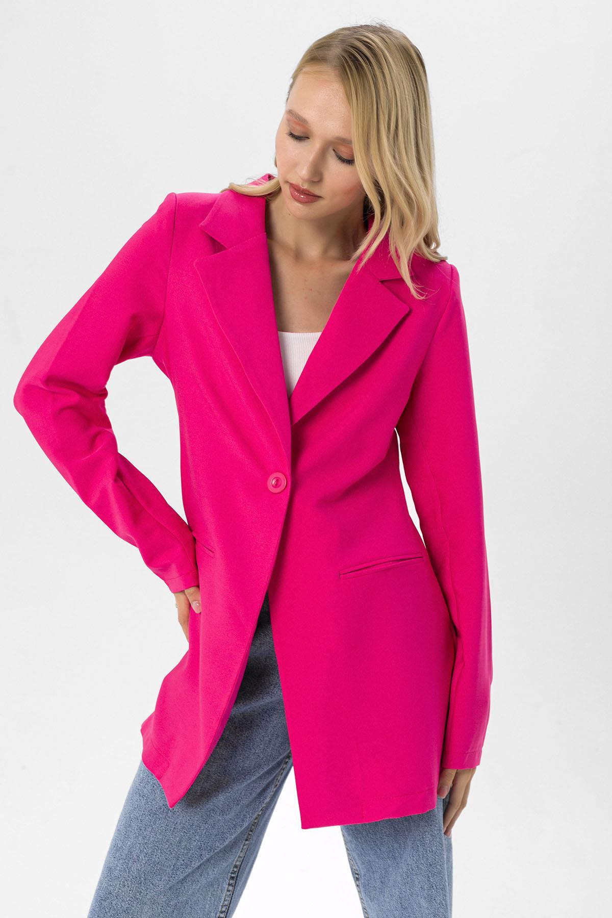 Kadın Tek Düğme Çift Cepli Blazer Ceket