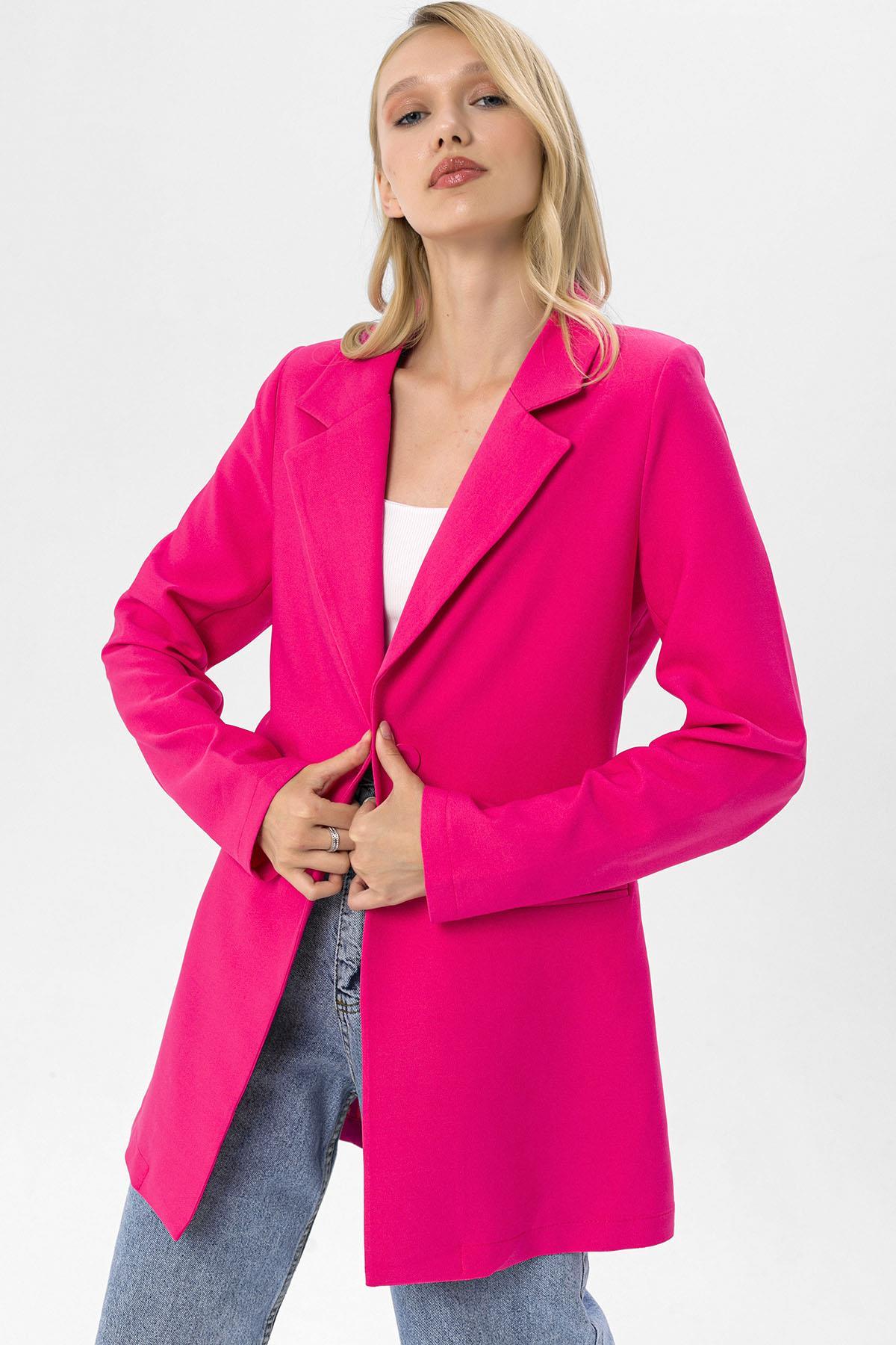 Kadın Tek Düğme Çift Cepli Blazer Ceket