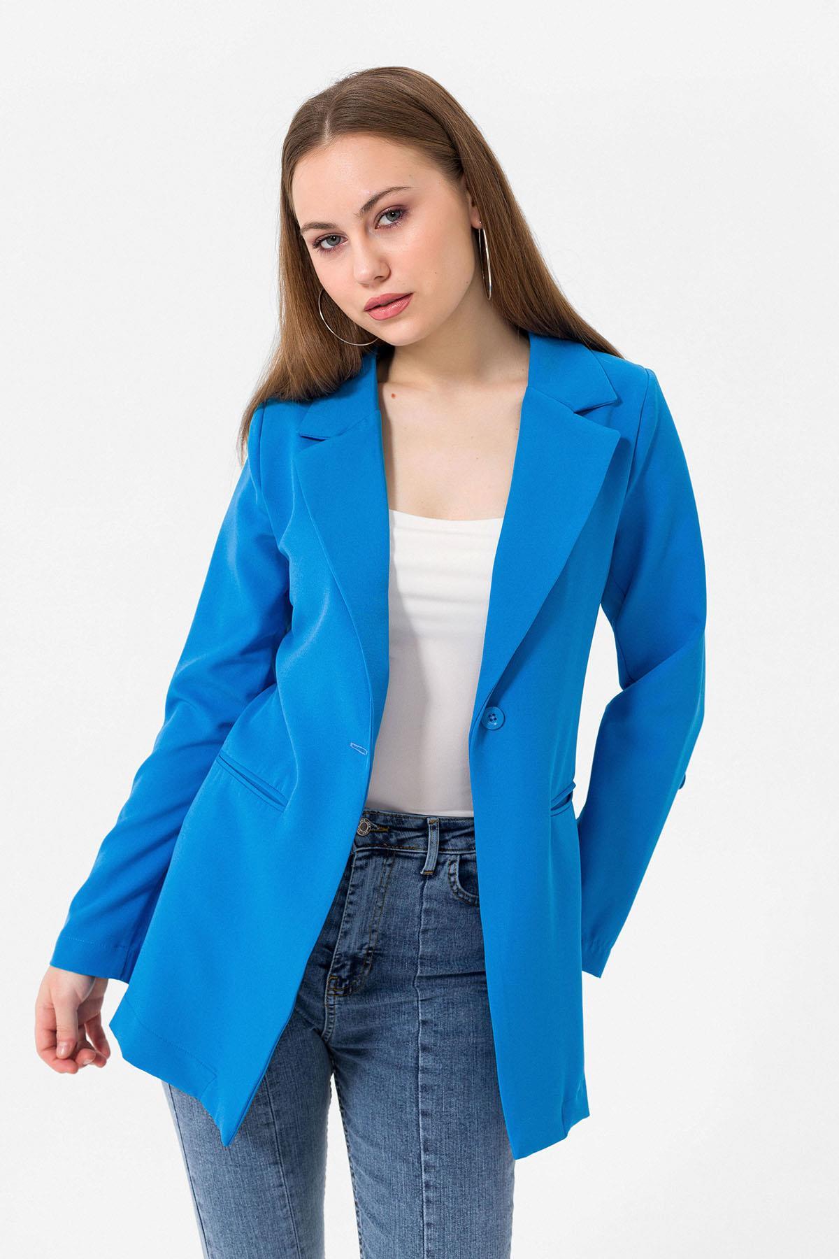 Kadın Tek Düğme Çift Cepli Blazer Ceket