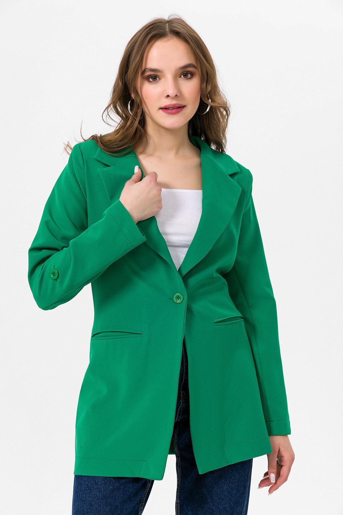 Kadın Tek Düğme Çift Cepli Blazer Ceket