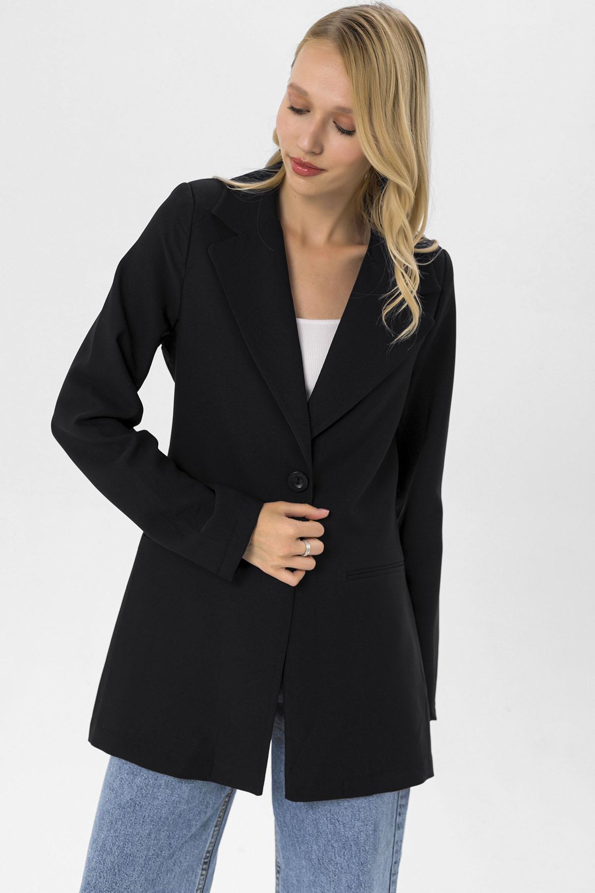 Kadın Tek Düğme Çift Cepli Blazer Ceket
