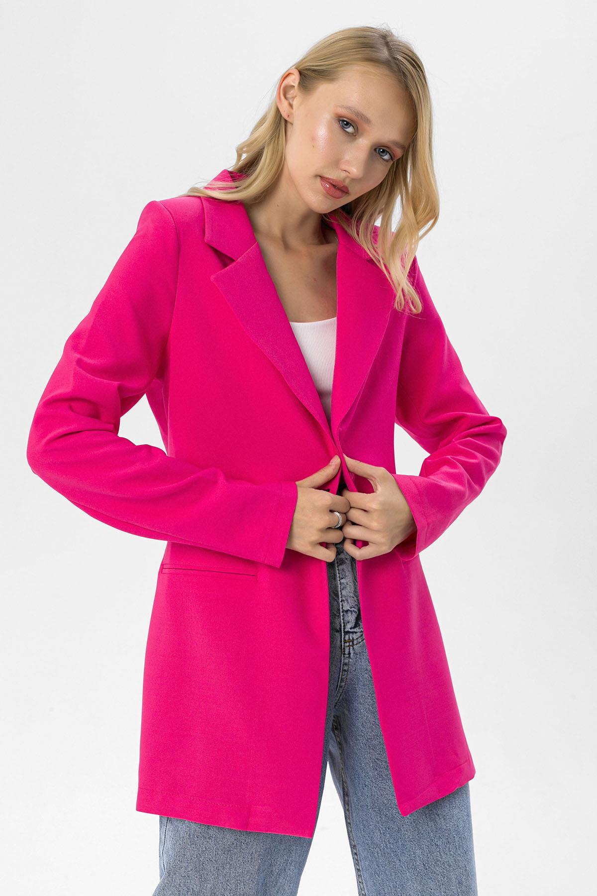 Kadın Tek Düğme Çift Cepli Blazer Ceket