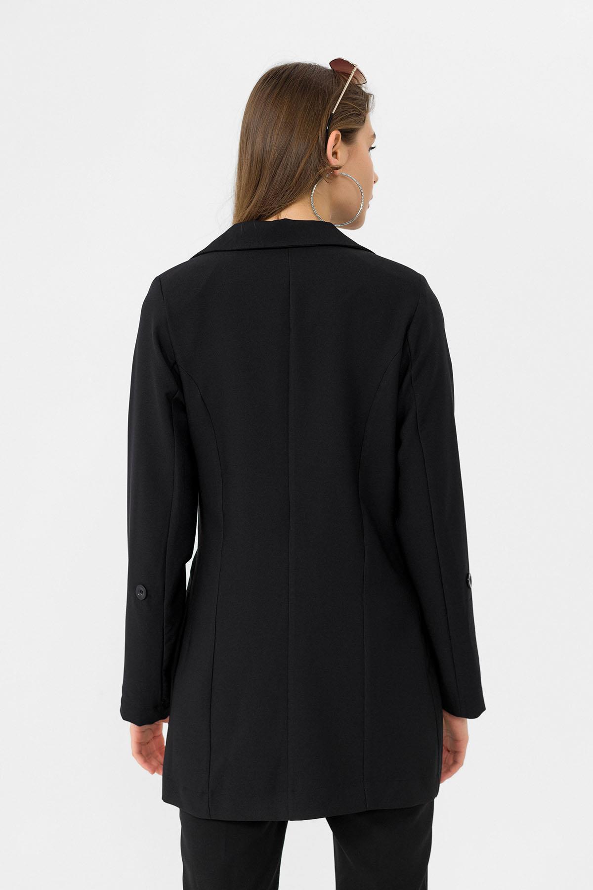 Kadın Tek Düğme Çift Cepli Blazer Ceket